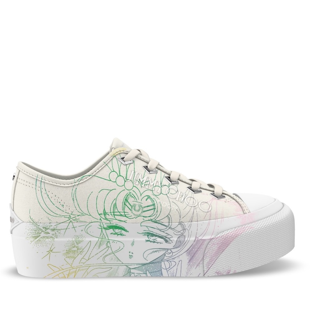 SOLD Jimmy Choo Sailor Moon Latte Manga Print Canvas Trainers 38.5
